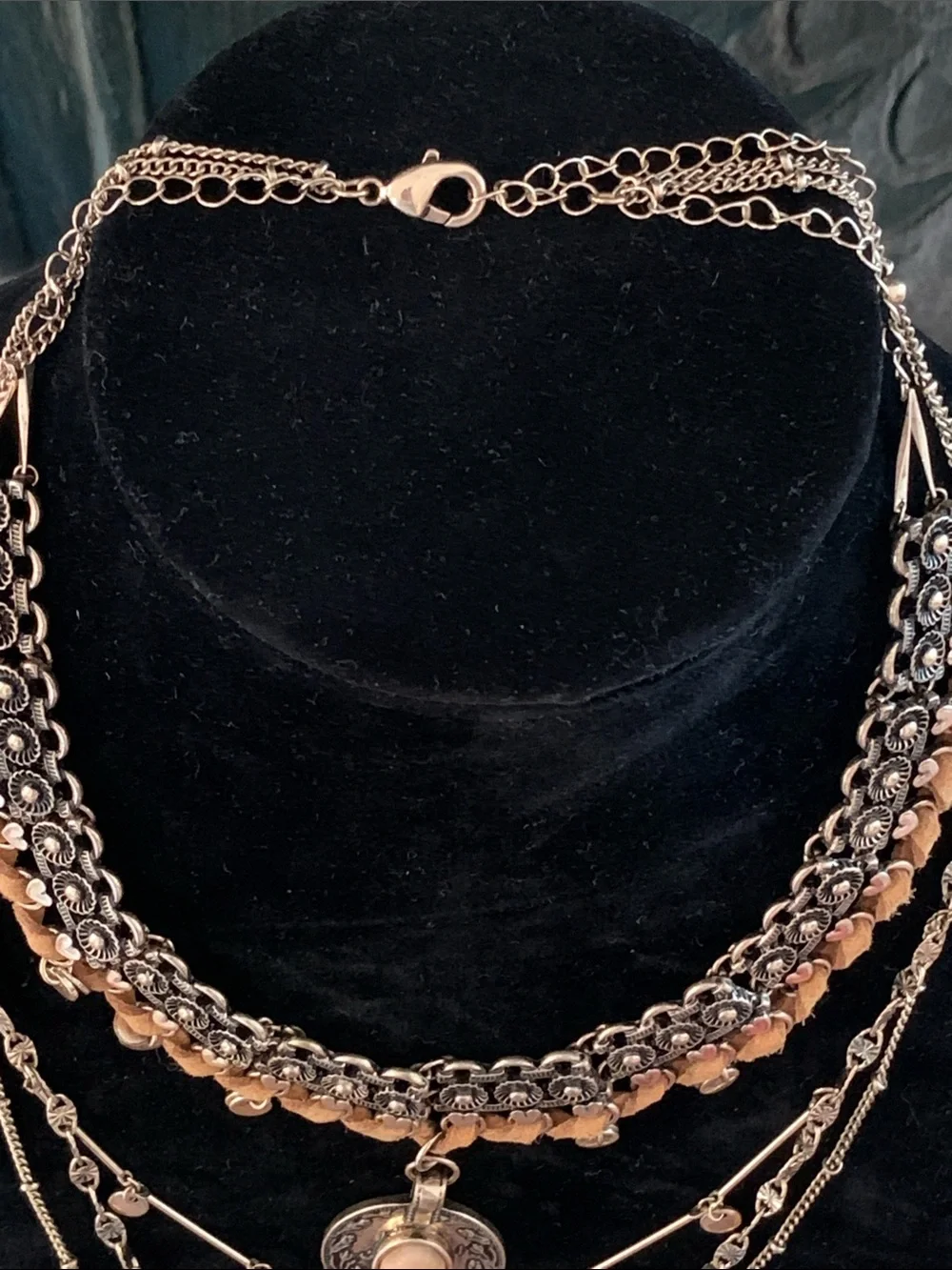 Free People Multi Layer Stone Pendant Gold Necklace - Picture 4 of 7